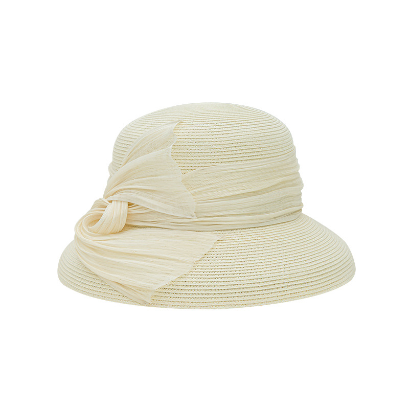 夏季新款太陽帽防曬遮陽帽女透氣麻紗裝飾赫本風草帽